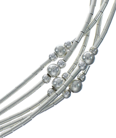 Native American Hand Strung Liquid Silver 5-Strand Necklace X10815